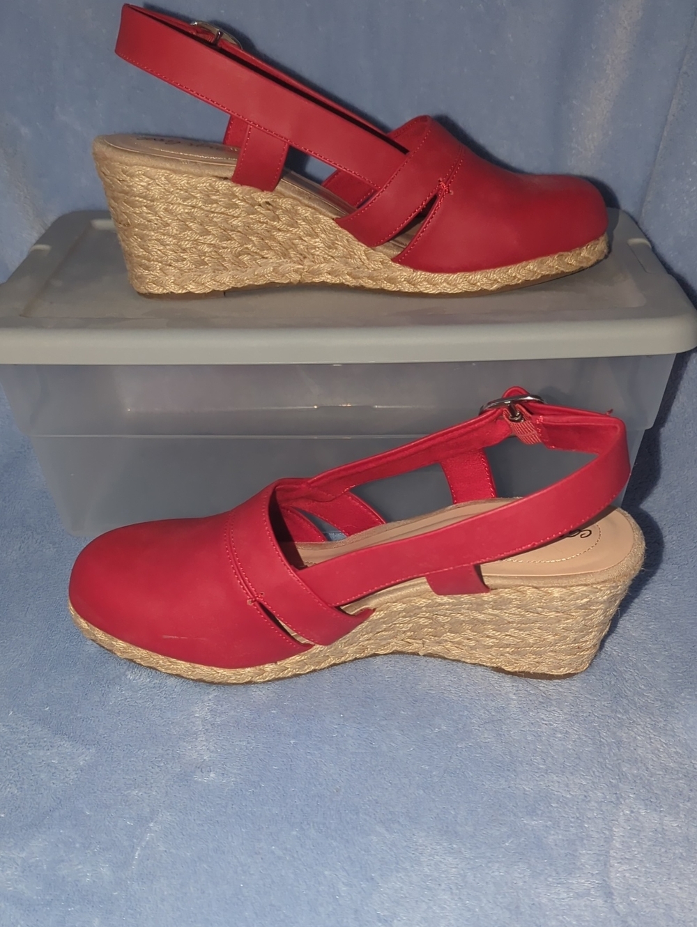 Easy Street Red Women’s Wedge Espadrille Slingback Shoes Size 8.5